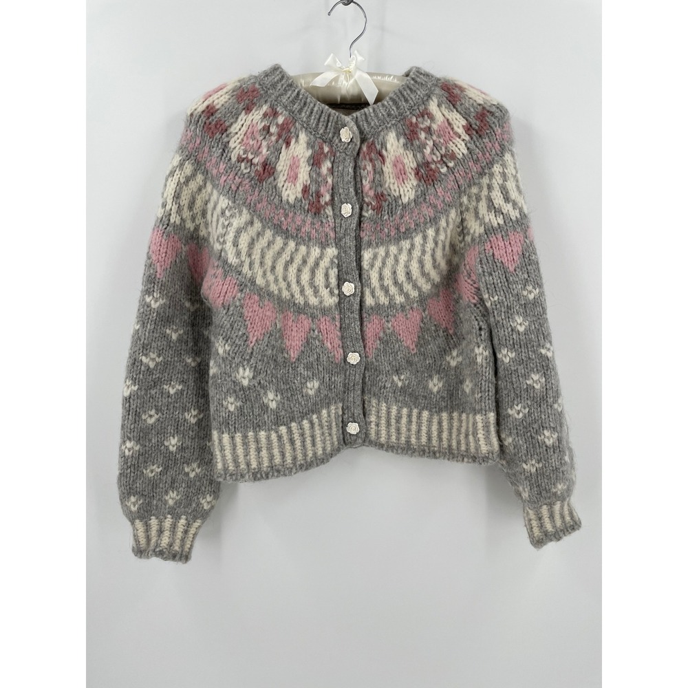 LoveShackFancy‎ Jamie Alpaca Sweater Fairy Dust Grey Fair Isle Cardigan Small